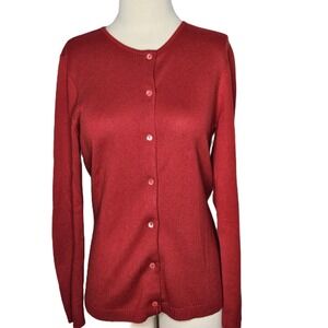 REAL CLOTHES Saks Fifth Avenue Red Silk Cashmere Blend Button Front Cardigan M